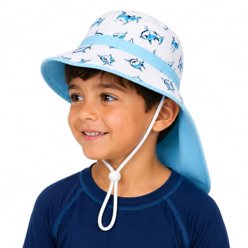 Image of VRITRAZ Sun Protection UPF50+ Bucket Hat Toddler Summer Beach Play Hats with Neck Flap for Girl, Boy, Kids Summer Hat, Bucket Hat for Kids Ages 3-10 Years