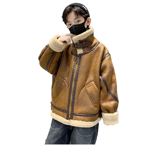 Boys Winter Coat Heavyweight Fleece Lined Waterproof Winter Jacket Genuine leather wool Warm and windproof