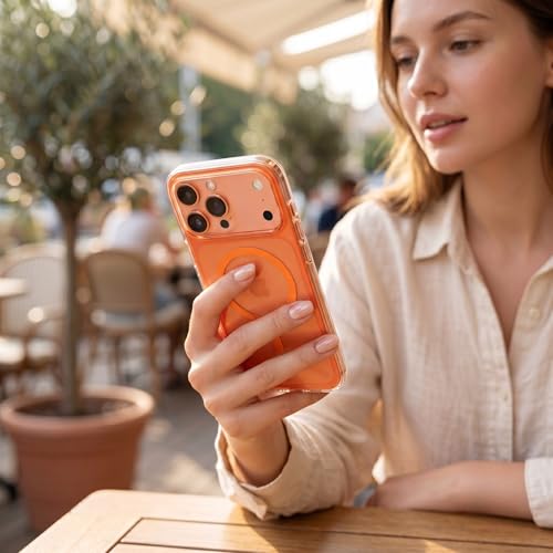 Image of Crystal Orange Magnet Case for iPhone 17 Pro Max, Premium Polycarbonate, Ultra Strong Magnets, 360 Drop Protection, Raised Camera Protection, MagSafe Compatible