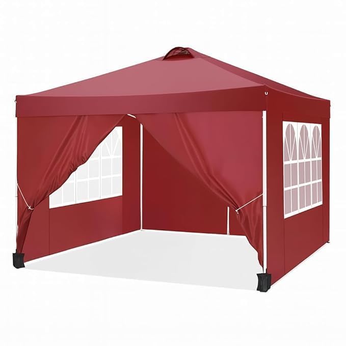 Image of PERGOLA Design 10x10 Heavy Duty 30KG Canopy Tent with Window Side Walls & Curtains | Premium Waterproof Pop Up Gazebo Outdoor Portable Event Shelter for Garden, Terrace & Parties (Red)