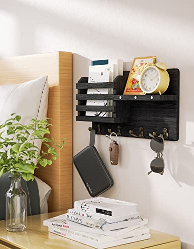 Swtymiki Mail Holder For Wall With Magnet Hanging, Rustic Wooden Key Holder With Key Hooks Wall Mounted Key Hanger Organizer For Entryway, Mudroom, Hallway, Bedroom, Living Room And Office, Black #TOP4
