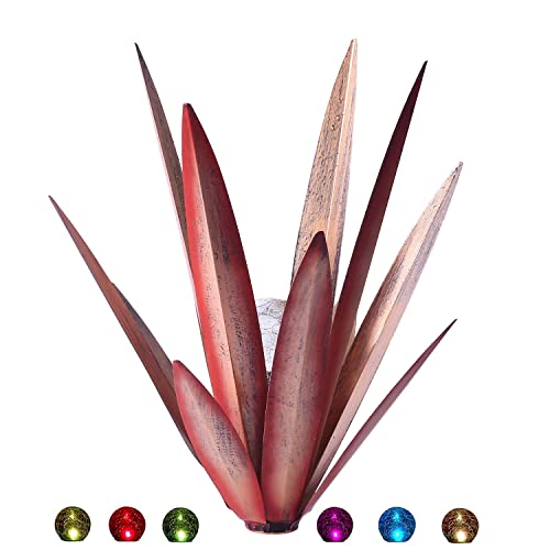 2Pcs Tequila Rustic Sculpture Metal Agave Plant Home Decor Rustic Hand Painted Metal Agave Garden Ornaments Outdoor Decor Figurines Home Yard Decorations Lawn Ornaments（Multi-Color Led Solar Light ） #TOP1