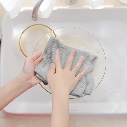 Image of Homaxy 100% Cotton Waffle Weave Kitchen Dish Cloths, Ultra Soft Absorbent Quick Drying Dish Towels, 12 x 12 Inches, 24-Pack, Light Gray