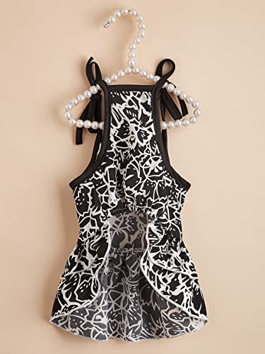 Qwinee Dog Dresses Flower Print Cat Dog Ruffle Trim Self-Tie Vest Dress Breathable Dog Shirt Skirt Pet Costume For Puppy Small Medium Girl Dogs Cats Kitten Black And White X-Small #TOP1
