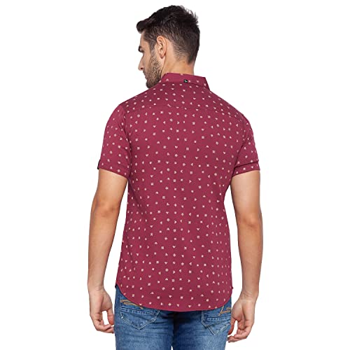 Image of Spykar Mens Cotton Coral Pink Printed Shirts