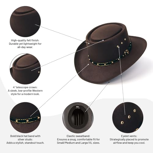 Western Express Adult's Faux Felt Gambler Cowboy Hat - Classic Brown Western Style