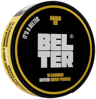 BELTER - Mango Ice - Caffeine Pouches - 15 Count - Fast-Acting - Zero-Calorie Energy Boost - 80mg Caffeine Per Pouch - Ideal for Sports, Gym, Gaming, & Work - Alternative to Drinks & Gels
