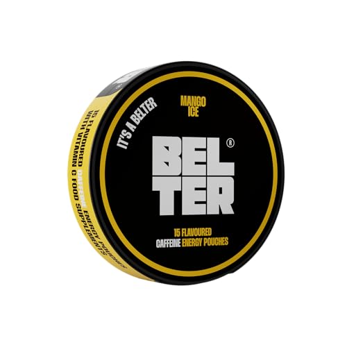 BELTER - Mango Ice - Caffeine Pouches - 15 Count - Fast-Acting - Zero-Calorie Energy Boost - 80mg Caffeine Per Pouch - Ideal for Sports, Gym, Gaming, & Work - Alternative to Drinks & Gels