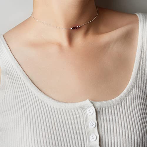 Red Garnet Pendant Crystal Choker Necklace Jewelry For Women Dainty 925 Sterling Silver Chain With 3 Real Garnet Beads January Birthstone Handmade Necklace Gift For Women Teen Girls #TOP1