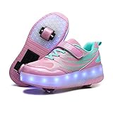FZ FUTURE Kinderschuhe mit Rollen Turnschuhe Laufschuhe Sneakers mit Rollen, Blinken Skateboardschuhe, Kinder Leuchtend Rollenschuhe, Light Rollschuhe Wheels, kreative, Rosa,33