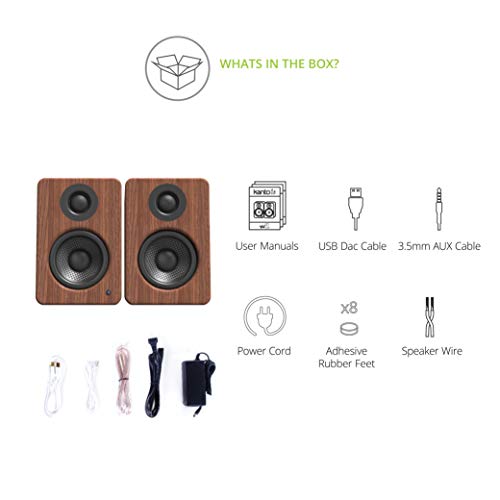 Kanto Yu2 Pc Gaming Desktop Speakers | 3" Composite Drivers | 3/4" Silk Dome Tweeter | Class D Amplifier | 100 Watts | Built-In Usb Dac | Subwoofer Output | Pair | Walnut #TOP5