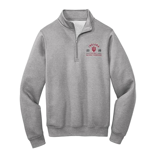 UGP Campus Apparel AQ950D - Indiana Hoosiers 2025 Football Champions EMB - CFP National Champs Quarter Zip Sweatshirt - 3X-Large - Athletic Heather