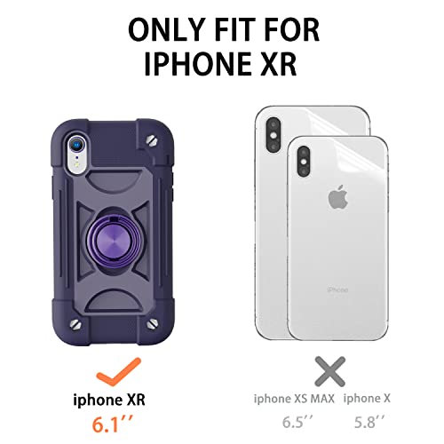 Image of MARKILL Compatible with iPhone with Built-in 360Rotating Ring Stand, Military Grade Drop Protection Full Body Rugged Heavy Duty Case Durable Cover (Deep Purple, iPhone XR 6.1 inch)