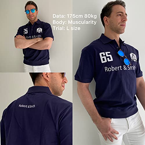 [Robert&Smith] ポロシャツ メンズ 半袖 裾 リブ加工 ゴルフウェア 100% コットン 刺繍 仕上げ（ネイビー・M） 2枚目