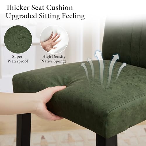 VECELO Upholstered Dining Chairs Set of 4, Modern PU Leather and Solid Wood Legs & High Back for Kitchen/Living Room- Green - Image 4