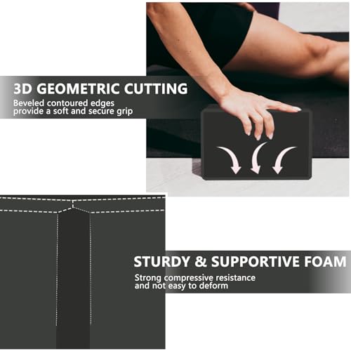 MBHKRRS 9\"x6\"x3\" Yoga Blocks, Soft Non-Slip Surface Premium Foam Blocks, Supportive, Lightweight, Odor Resistant, Yoga Accessories for Pilates Meditation General Fitness Stretching Toning (black-1 Pack)