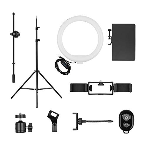 Andoer Kit de luz de anel de vídeo de 25 cm, 3 cores, 10 níveis, regulável, 3200-5600 K, com cabeça