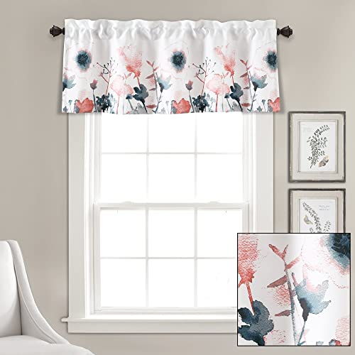 Lush Decor Zuri Flora Light Filtering Window Curtain Valance, 18" L X 52" W, Blue & Coral #TOP19