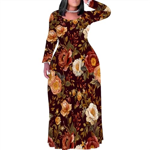 Image of PinkPatty Plus Size Maxi Dresses for Women Long Sleeve Crew Neck Sundress Casual Fall Dress with Pockets
