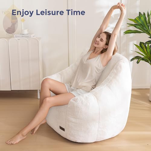 Pouf Fauteuil Fausse Fourrure Ultra Doux Crème MAXYOYO