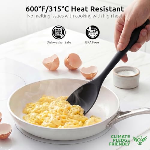 Image of U-Taste Silicone Cooking Spoon 600ºF Heat Resistant Scoop Spatula, Black