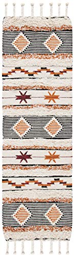 Safavieh Kenya Collection Runner Rug - 2'3" X 6', Ivory & Black-Orange, Hand-Knotted Moroccan Tribal Tassel Wool, Ideal For High Traffic Areas In Living Room, Bedroom (Kny904A) #TOP1