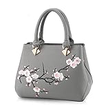 NICOLE&DORIS Woman Floral Pattern Crossbody Soft Tote Commuter PU Leather Handbag, Gray, M