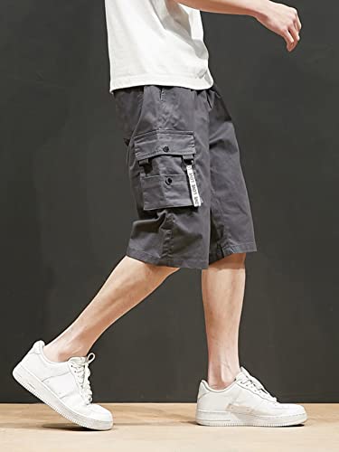 Oyoangle Men's Drawstring Waist Straight Leg Outdoor Cargo Shorts With Flap Pocket Grey M #TOP3