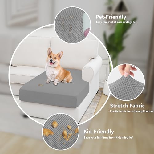 Image of Easy-Going Stretch 1 Piece Chaise Lounge Cushion Slipcover | Sectional Couch Covers L Shape Separate Cushion Couch Seat Chaise Cover for Both Left /Right Sectional Couch Light Gray