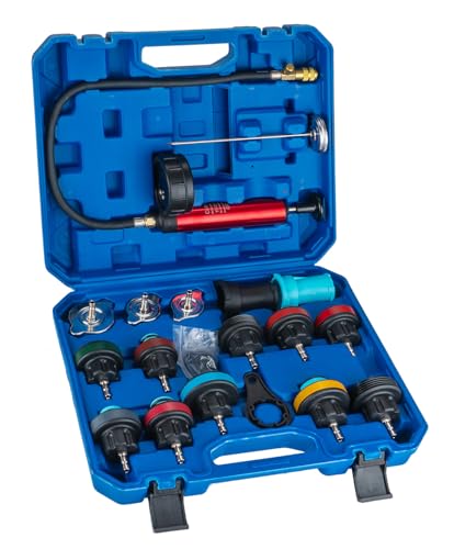 GOTLUCK 19PCS Automotriz Sistema de RefrigeracióN del Radiador Probador de PresióN Kit, Universal Tanque de Agua Detector de Fugas del Sistema de RefrigeracióN del Coche Kit Probador