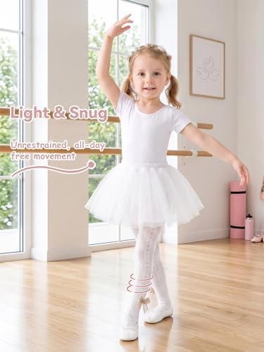Miipat Baby Girl Tights Toddler Footed Leggings Bowknot Mesh Lace Stockings 2 Pack Little Kids Hollow Pantyhose(WhitePinkBowTie,18-24M) — view 3