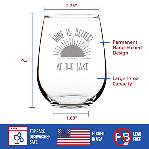 Wine Is Better At The Lake - Stemless Wine Glass Gifts For Men & Women - Funny, Cute, Unique Lake House Décor - Large 17 Oz #TOP4