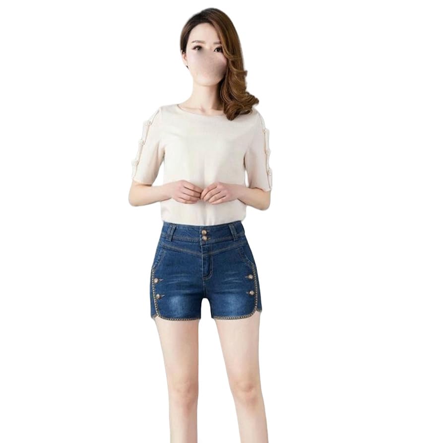 Short en jean fin femme taille haute amincissant style coréen léger