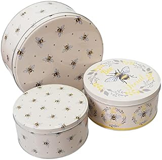 Set of 3 Round Nesting Cake Storage Tins Bakery Boxes Biscuit Food Sweet Empty Box containers lids Kitchen Birthday New Home (MT-BEE-CTS)