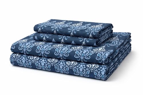 Image of Blue Strip 220TC Glace Cotton Elastic Fitted Bedsheets Single Bed with 1 Pillow Cover | Single Bed with All Around Elastic, Size 42 inch x 75 inch Inches