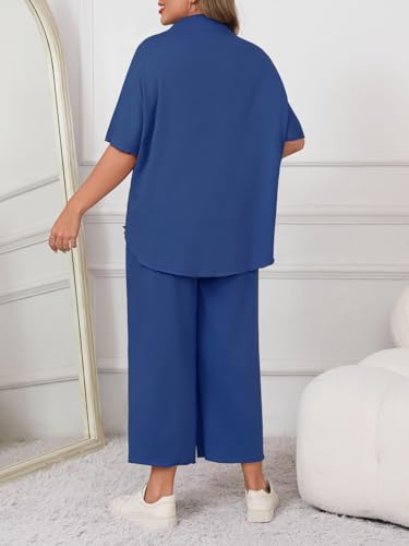 Image of Beautife Women's Plus Size 2 Piece Outfits 3 /4 Batwing Sleeve Capelet Crew Neck Pullover Top Wide Leg Pants Lounge Set