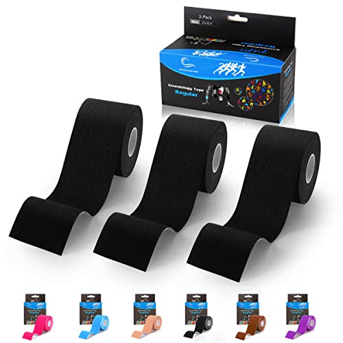 (3 Pack) Kinesiology Tape, N.C.D Waterproof Muscle Tape for Athletes Shoulder Back Muscles Joints Sports Tape Athletic Elastic Fitness Patch 2 InchÃ16.4 Ft (Black)