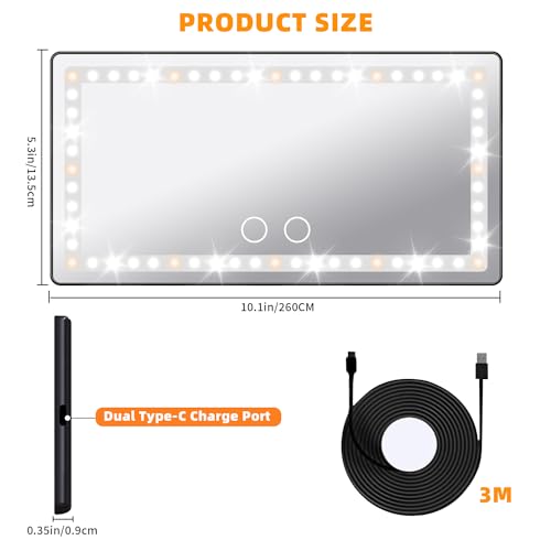 Led Sun Visor Vanity Mirror,Rechargeable Car Makeup Mirror with 3 Light Modes & 60 LEDs, Dimmable Touch Screen,Car Accessories for Women Girl,Universal for SUV
