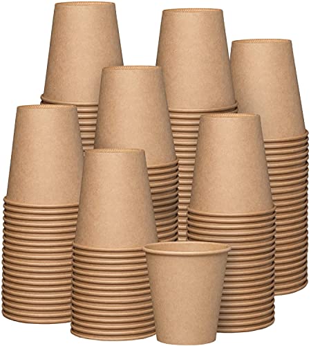 Gobelets à café jetables en papier bio [180 ml, 100 pièces] 177 ml, gobelets écologiques en papier kraft marron non blanchi, pour boissons, fête, mariage, fournitures (180 ml), marron (non blanchi) Cover