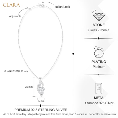 Image of Clara 925 Silver Solitaire Pendant Necklace with Chain for Women & Girls