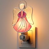 KUNDGLA Pink Angel Night Lights Plug into Wall,Stained Glass Plug in Night Light for Wall Socket Decorative Nightlight for Bedroom Hallway Kitchen Home Gifts for Mom Mother`s Day Birthday Christmas