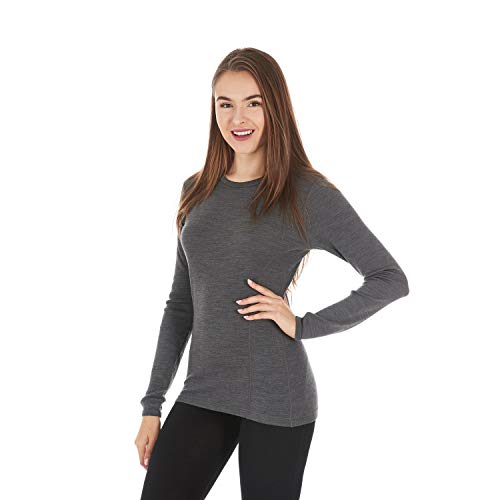 Minus33 Women's Ossipee Midweight Crew Top - 100% Merino Wool - Long Sleeve Thermal Base Layer - No Itch Renewable Fabric - Charcoal Gray - Medium #TOP29