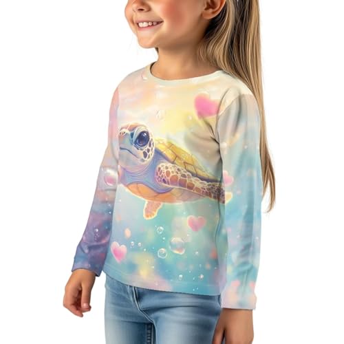 Image of Girls Cartoon Print Long Sleeve Graphic Tee Casual Crew Neck T-Shirts for 3-16 Years Little Girls