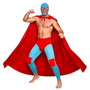Voslett Herren-Kostüm Mexikanischer Wrestler – Luchador-Umhang, Maske & Hose – Mexikanisches Outfit für Halloween Karneval & Mottopartys XL