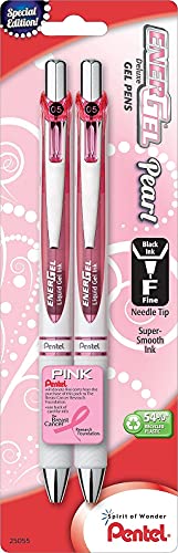 Pentel Pink BCA EnerGel Pearl Deluxe RTX Liquid Gel Pen, (0.5mm), Fine Line, Needle Tip (BLN75WBP2PA)