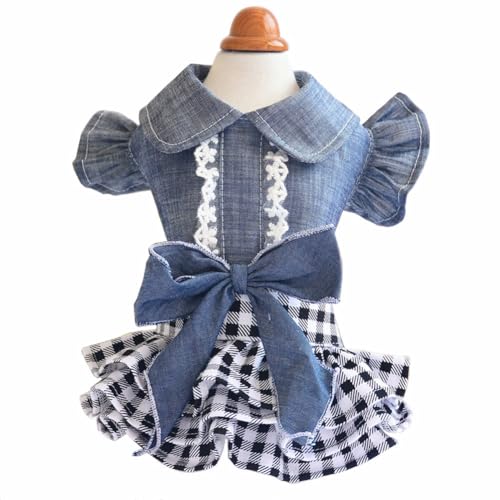 Dog pet Denim Dress, Dog Clothes Spring/Summer Breathable Princess Dress, Puppy Party Costumes Doggie Shirts Cat Outfits(Medium)
