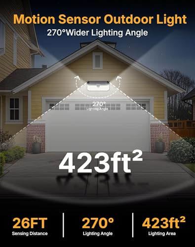 466LED 4000Lm Solar Light Outdoor Waterproof for Security, 270° Angle & 3 Lighting Modes Motion Sensor Outdoor Lights IP68 Solar Lights for Porch Fence Garden Backyard Dusk Garage 2pack