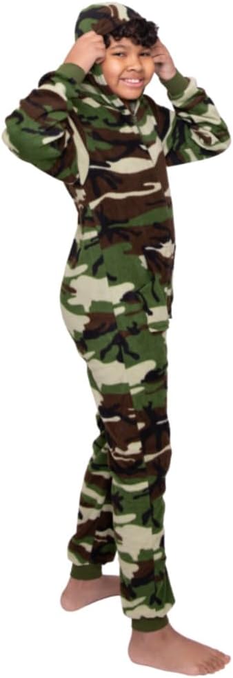 Hoodie Onesie Jumpsuit Pajama in Micro Polar Fleece for Boys & Girls One Piece Prints