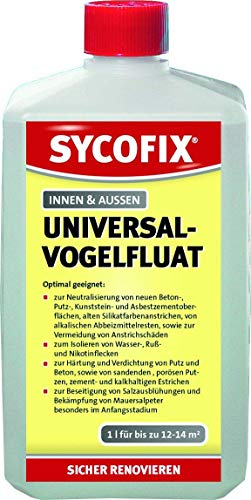 SYCOFIX Universal-Vogelfluat hochwirksames Bautenschutzmittel für alkalische Wände, neutralisiert und imprägniert, isoliert Nikotin-, Ruß- und Wasserflecken, innen und außen, 1L für ca. 14 m²
