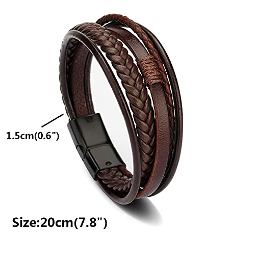 Bewoful Leather Bracelet Mens New With Magnetic Clasp Cowhide Multi-Layer Braided Leather Men Brown And Black Bracelets (Set B(2Pcs)), 20Cm, Dd04 #TOP3